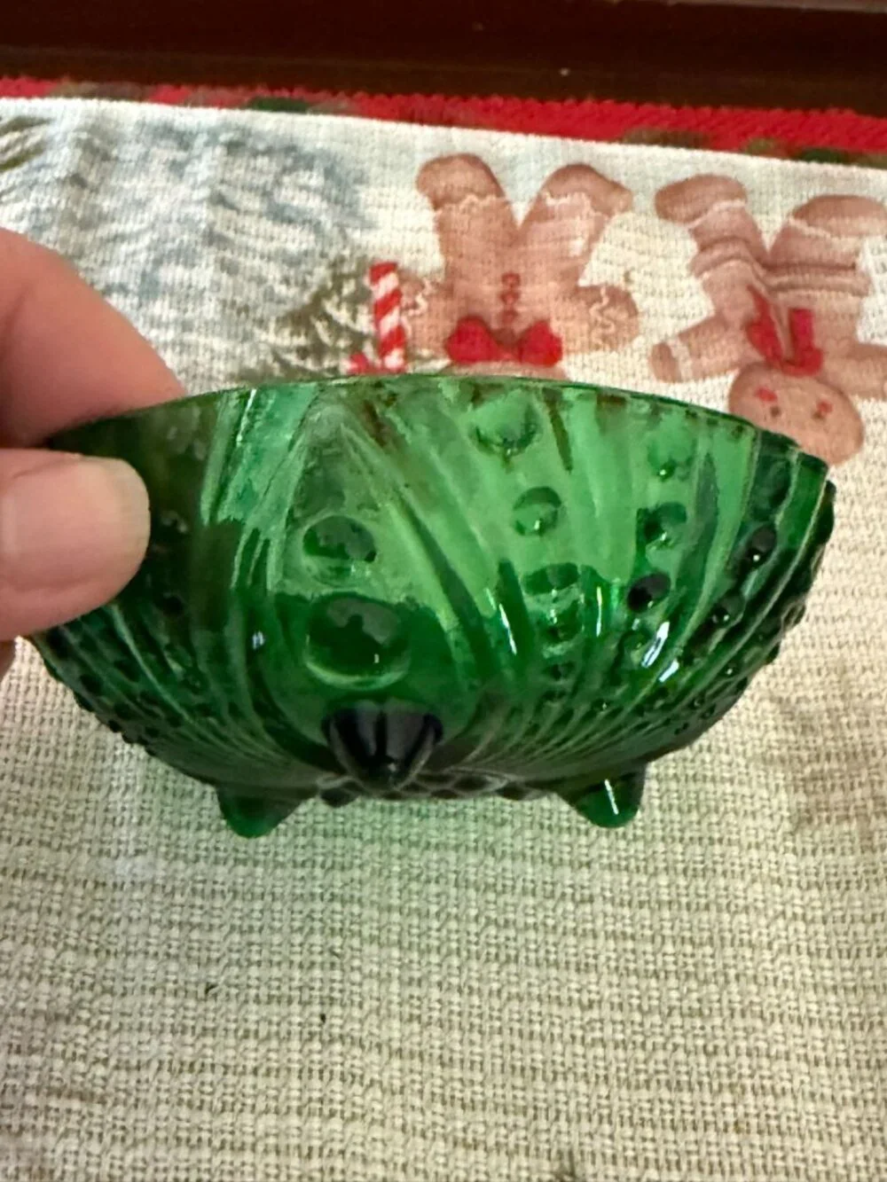 Anchor Hocking Forest Green Burple Footed Dessert Bowl 4 1/2”